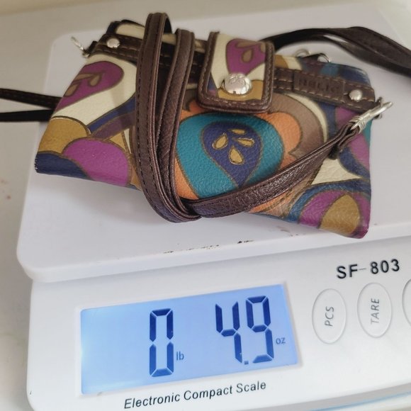 RELIC Teal Purple & Brown Faux Leather Boho Paisley Crossbody Mini Purse Wallet - Picture 8 of 8